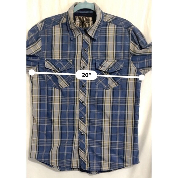 Realtree Shirt Plaid Blue Yellow White Snap Button Western Men’s Medium - Picture 6 of 7